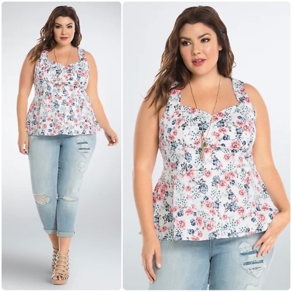TORRID Floral Print Sateen Peplum Top Sleeveless Blouse Tank Top Size 5X - Picture 1 of 12